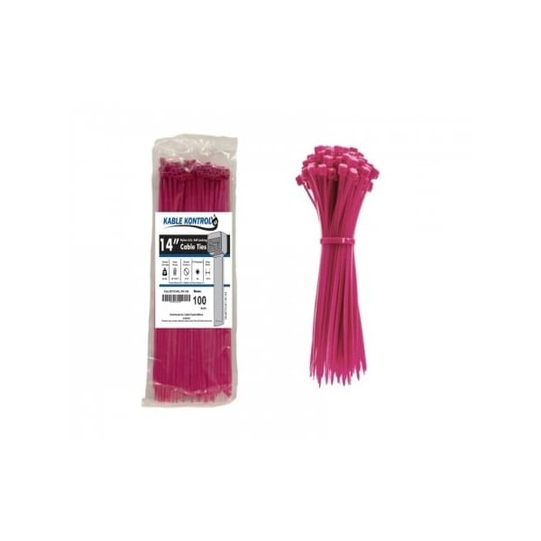 Kable Kontrol Cable Tie, 14 in L, 4.01 in Max Bundle Dia., Pink, Nylon 6/6, 50 lb Strength, 100 PK CT514FL-PK-100 - main